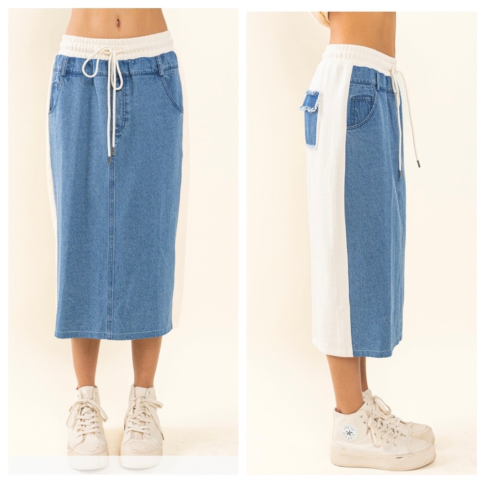 33 Denim Contrast Midi Skirt - Picture 2 of 3